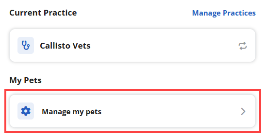 Manage my pets button