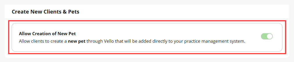 Allow Creation of New Pet setting