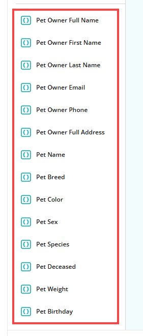 Available form variables shown in the left sidebar of the form designer