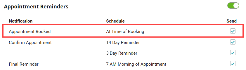 Appointment Booked setting