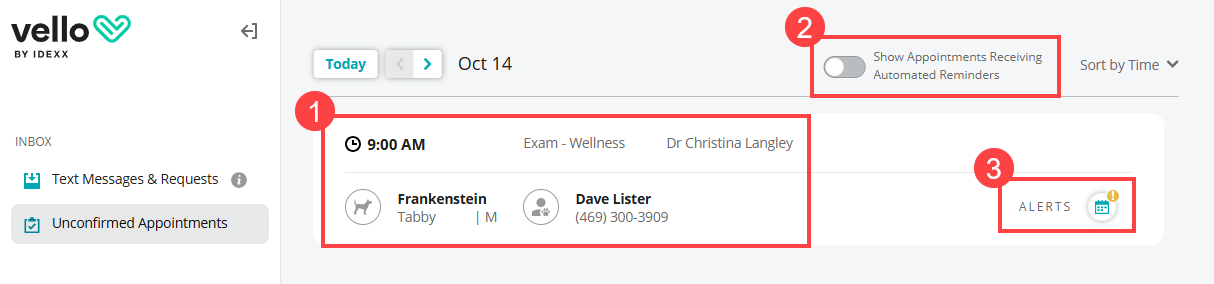 The Unconfirmed Appointments screen